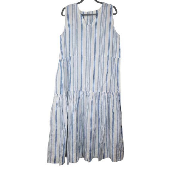 Karyn Seo 100% Linen Striped Drop Waist Sleeveless Maxi Dress, Size XLarge - Picture 1 of 10